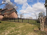 <b>3 Rail flat top Ascot style black aluminum fence with arched drive gate</b>